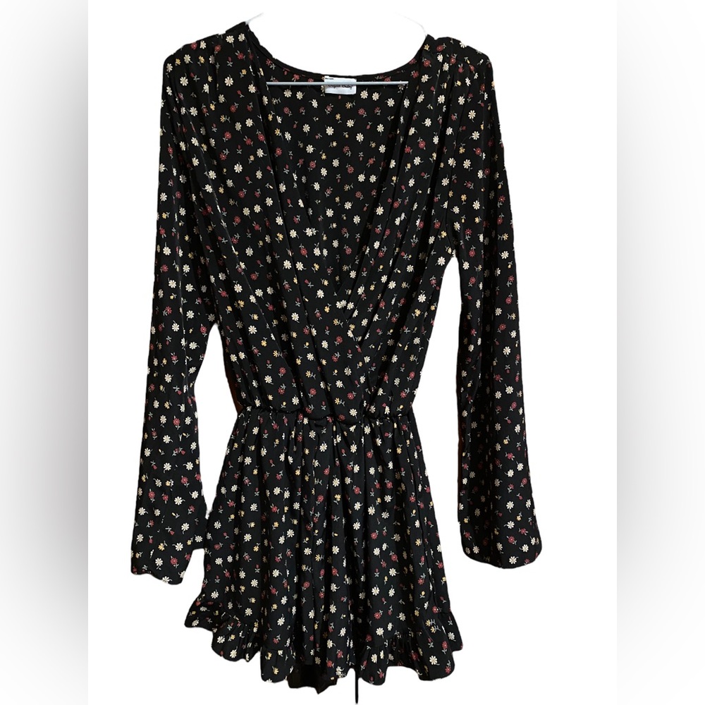 Brigitte Bailey long sleeve black floral romper size large